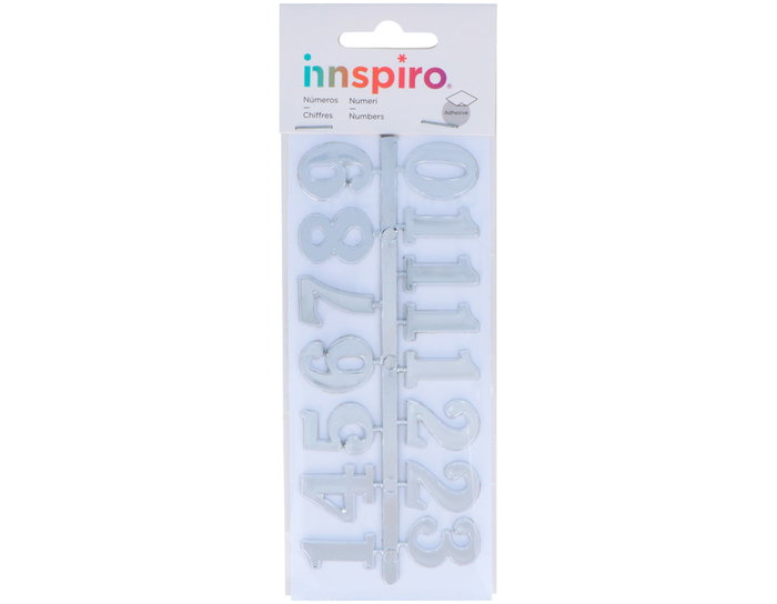 Innspiro Chiffres Arabes Autocollants en Plastique Argenté 25mm