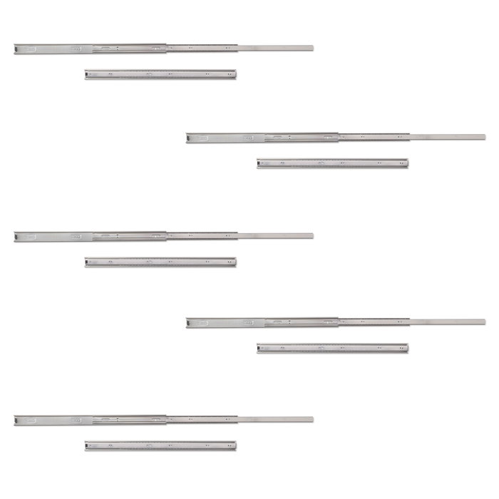 Emuca Lot de 5 coulisses pour tiroirs, roulement à billes, hauteur 45mm, profondeur 650mm, sortie totale, zingué Emuca Lot de 5 coulisses pour tiroirs, roulement à billes, hauteur 45mm, profondeur 650mm, sortie totale, zingué
