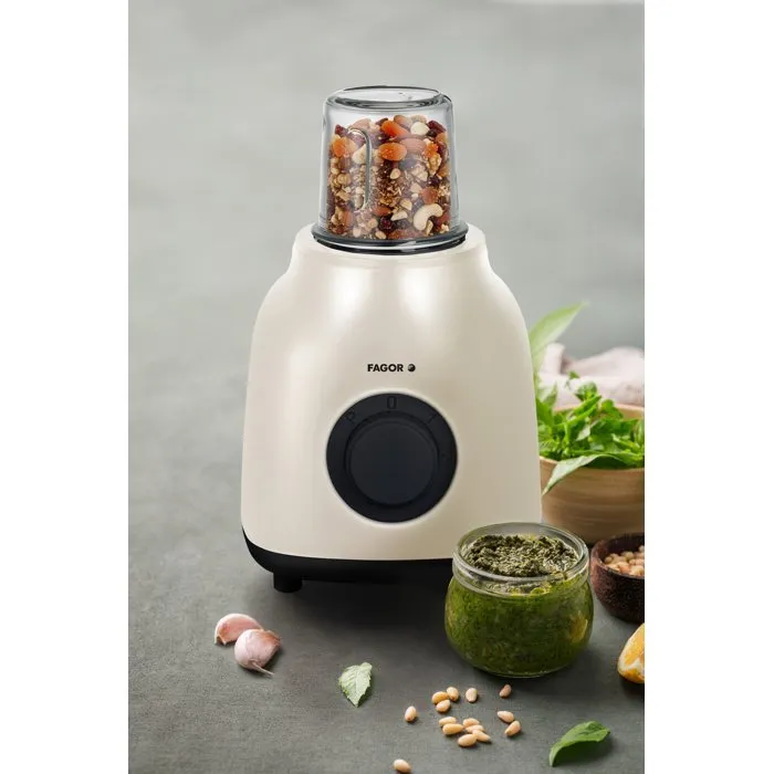 Fagor FGC2160 - Blender 2-en-1 avec moulin broyeur - 400 W - Bol en verre gradué 1,5 L - Couleur crème
