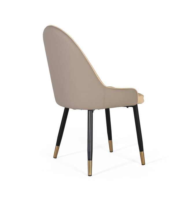 GINER Y COLOMER Lot de 4 Chaises Tapissées en Simili-Cuir Beige avec Structure en Acier Tubulaire Noir et Détail Doré - Design Moderne et Élégant