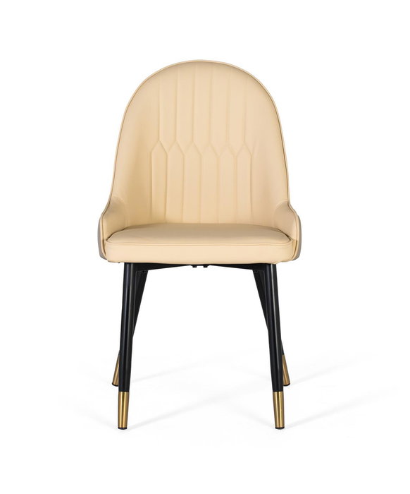 GINER Y COLOMER Lot de 4 Chaises Tapissées en Simili-Cuir Beige avec Structure en Acier Tubulaire Noir et Détail Doré - Design Moderne et Élégant