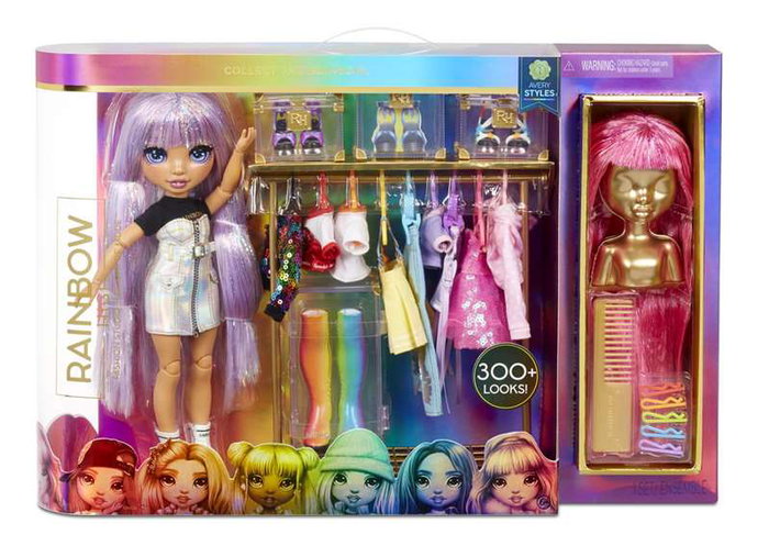 MGA Poupée Avery Fashion Studio Rainbow High 25 cm avec studio de mode, tenues dorées et accessoires