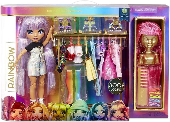 MGA Poupée Avery Fashion Studio Rainbow High 25 cm avec studio de mode, tenues dorées et accessoires