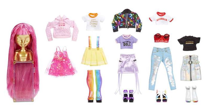 MGA Poupée Avery Fashion Studio Rainbow High 25 cm avec studio de mode, tenues dorées et accessoires