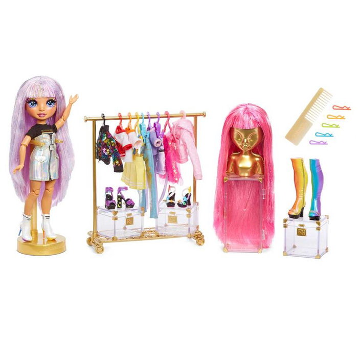 MGA Poupée Avery Fashion Studio Rainbow High 25 cm avec studio de mode, tenues dorées et accessoires MGA Poupée Avery Fashion Studio Rainbow High 25 cm avec studio de mode, tenues dorées et accessoires