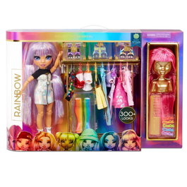 MGA Poupée Avery Fashion Studio Rainbow High 25 cm avec studio de mode, tenues dorées et accessoires