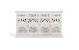 Buffet GINER Y COLOMER en bois de manguier, 4 portes et 4 tiroirs, couleur blanc vieilli - 180x40x90 cm