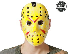 Masque de hockey sportif jaune pour costume d'assassin classique - Masque de déguisement Halloween, cosplay et fêtes d'horreur