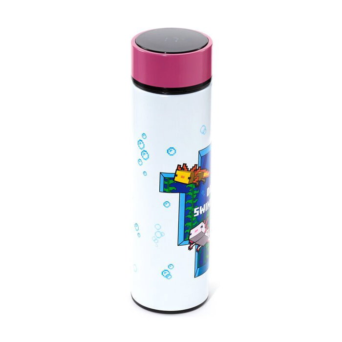 PUCKATOR Gourde isotherme en acier inoxidable motif Ajolote Minecraft avec thermomètre digital 450 ml - Capacité 450ml, maintien au chaud 6h, au froid 24h, infuseur à thé amovible