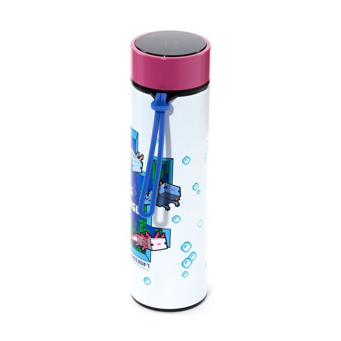 PUCKATOR Gourde isotherme en acier inoxidable motif Ajolote Minecraft avec thermomètre digital 450 ml - Capacité 450ml, maintien au chaud 6h, au froid 24h, infuseur à thé amovible
