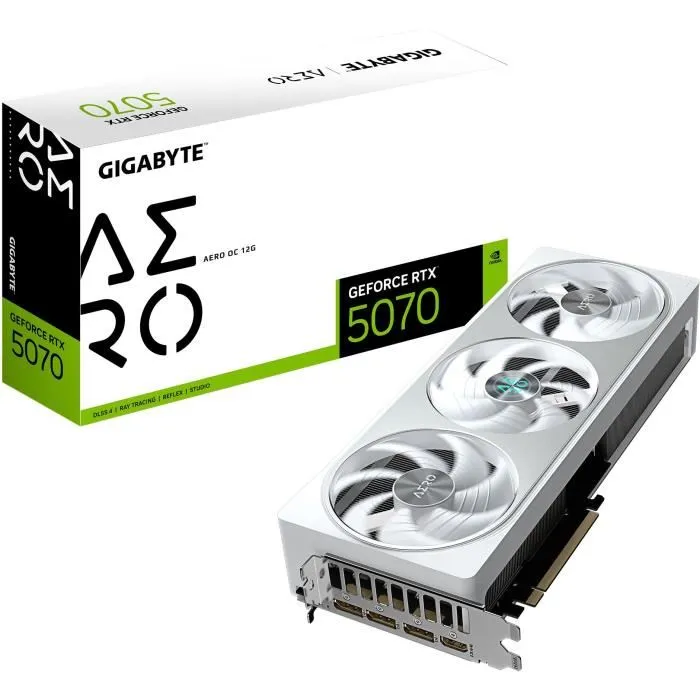 Gigabyte GeForce RTX 5070 AERO OC 12 GB GDDR7 192 bits PCI-E 5.0 - Carte graphique AAAPG23756 Gigabyte GeForce RTX 5070 AERO OC 12 GB GDDR7 192 bits PCI-E 5.0 - Carte graphique AAAPG23756