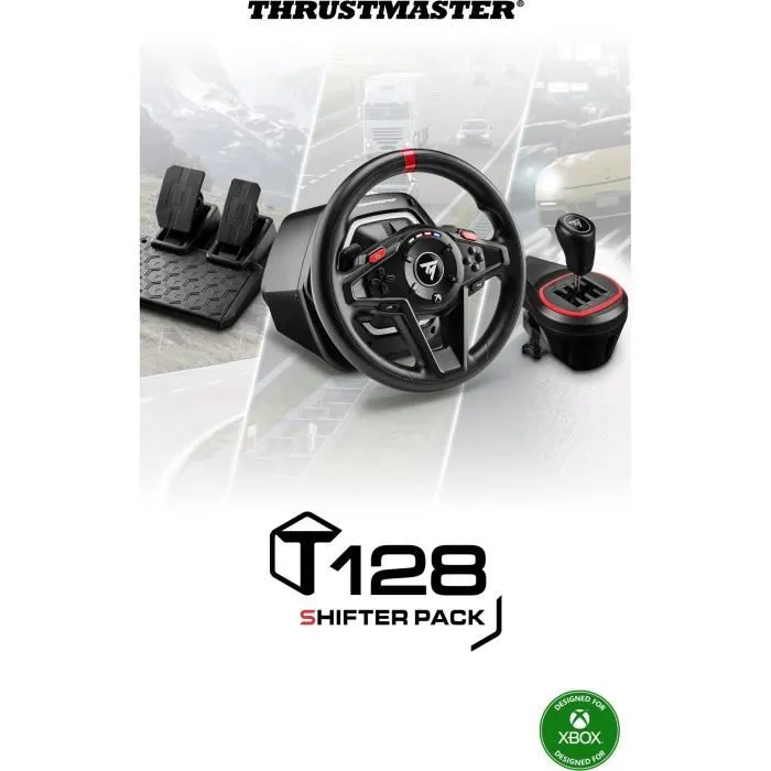 Thrustmaster Volant de Course Gaming T128 X Shifter Pack - Compatible Xbox Series X|S, Xbox One et PC - Retour de Force Hybride - Noir et Rouge
