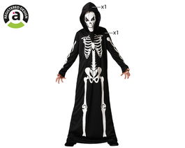 Costume Squelette avec Capuche pour Enfant Unisexe 3-4 Ans - Noir - Halloween - Polyester