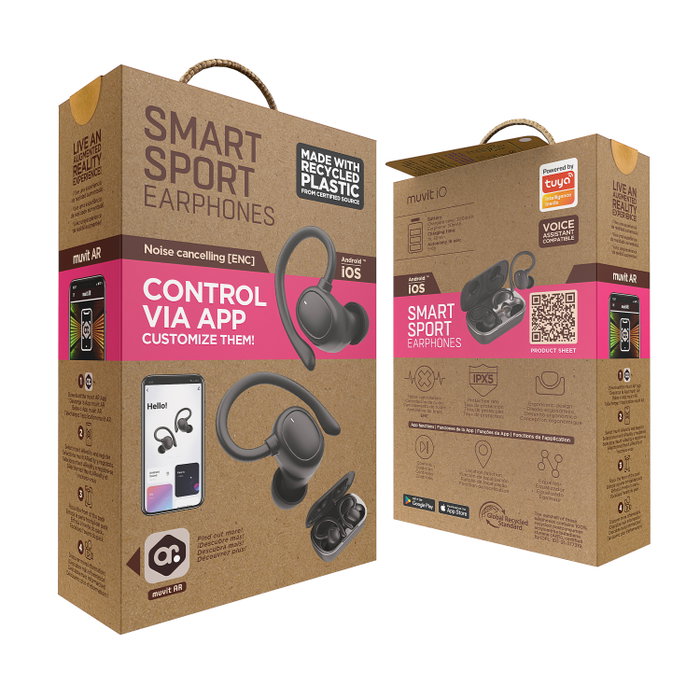 Muvit iO Sport ENC Écouteurs Bluetooth Sport Sans Fil Noir IPX5 Réduction Bruit App