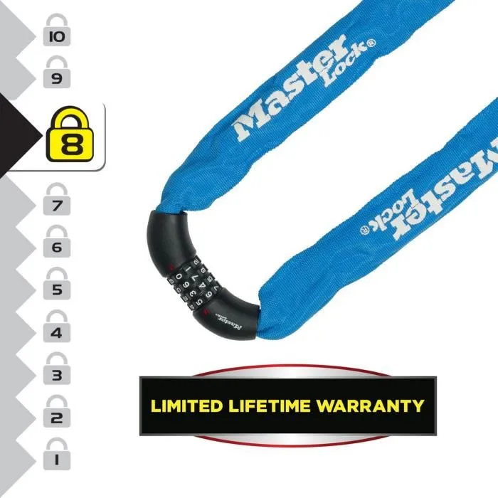 Master Lock - Antivol chaîne pour vélo - 8392EURDPROCOL - 90 cm x 8 mm - Haute sécurité programmable - Protection contre la coupe et le sciage