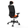 Chaise Zulema Synchro 3 positions tissu Orange Maille Noir Base en nylon noir Accoudoir 2D Appui-tête Roulettes 65mm nylon
