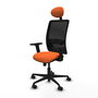 Chaise Zulema Synchro 3 positions tissu Orange Maille Noir Base en nylon noir Accoudoir 2D Appui-tête Roulettes 65mm nylon