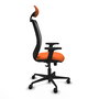 Chaise Zulema Synchro 3 positions tissu Orange Maille Noir Base en nylon noir Accoudoir 2D Appui-tête Roulettes 65mm nylon