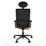 Chaise Zulema Synchro 3 positions tissu Orange Maille Noir Base en nylon noir Accoudoir 2D Appui-tête Roulettes 65mm nylon