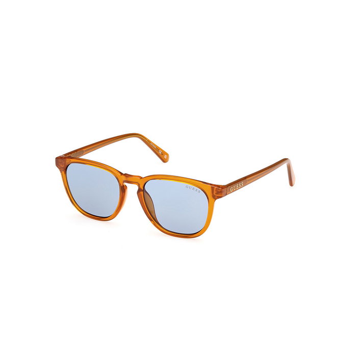 Guess GU8293 - Lunettes de soleil pour homme - Monture orange ronde avec verres bleus - Pont 17 mm, verres 49 mm, branches 140 mm