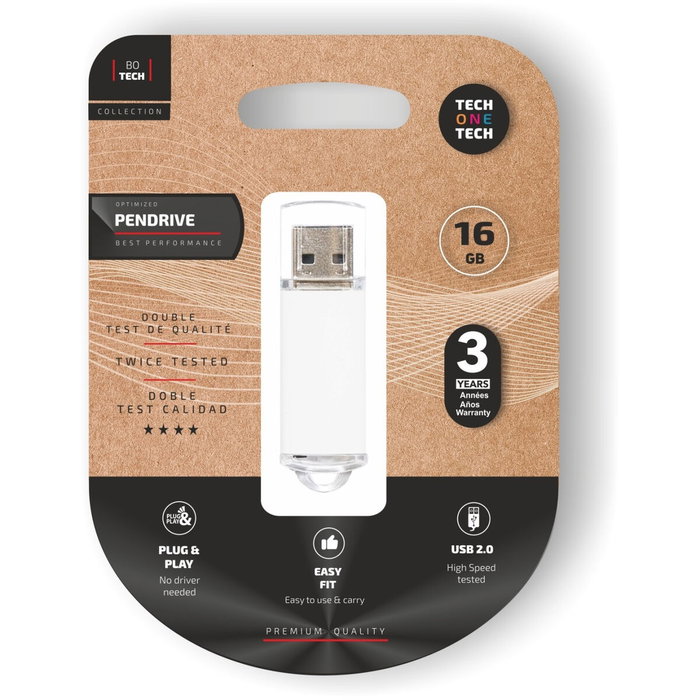 Clé USB Tech One Tech Basic Blanc Argenté 16 GB