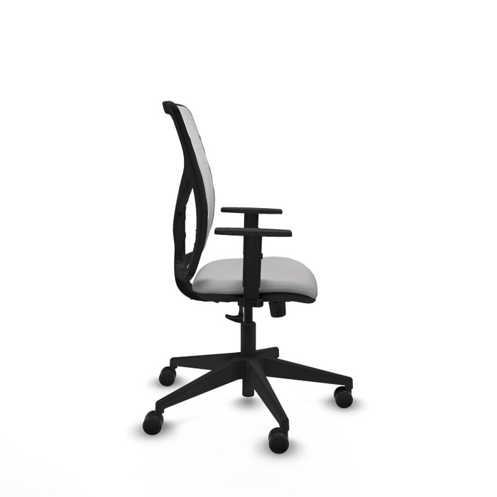 Chaise Motilla Synchro 3 positions tissu Gris clair Maille Blanc Base pyramidale noire Accoudoir 1D Sans appui-tête Roulettes 65mm nylon