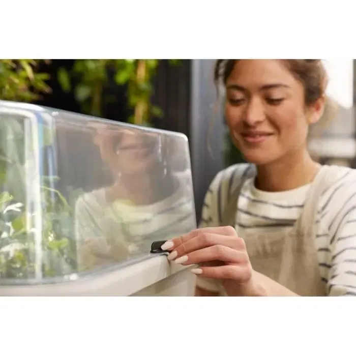 ELHO Noa Potager sur Pied Gris - 100% Recyclé avec Serre et Réservoir d'Eau - Pour Légumes, Fruits, Herbes - L. 79 x l. 39 x H. 94 cm