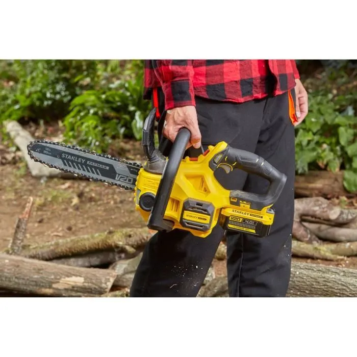 Stanley FatMax Tronçonneuse électrique sans fil 18V SFMCCS630M1-QW avec barre de 30 cm, batterie 4Ah et chargeur - Système de lubrification et freinage automatiques