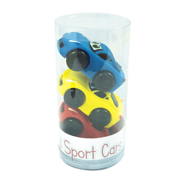 Tachan Pack de 3 Voitures de Sport Jouets pour Bébé 1 An - Rouge, Jaune, Bleu - Roue Libre, Matière Douce et Sûre