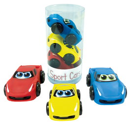 Tachan Pack de 3 Voitures de Sport Jouets pour Bébé 1 An - Rouge, Jaune, Bleu - Roue Libre, Matière Douce et Sûre