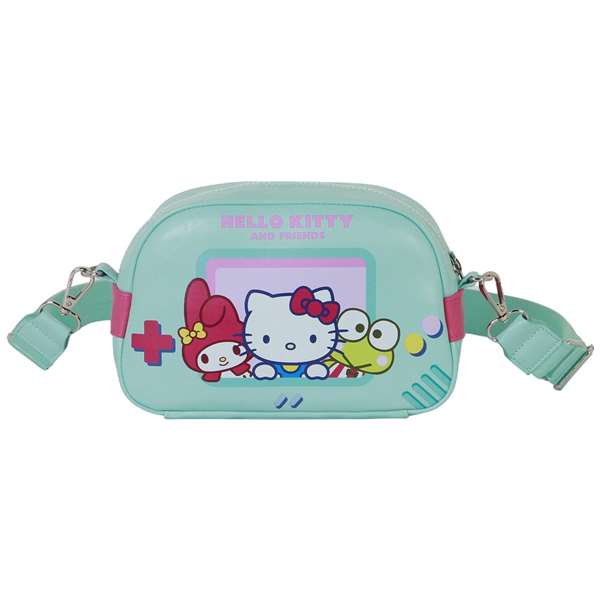 Hello Kitty Sac bowling léger vide PVC - Sac à bandoulière ajustable 75-130 cm - Dimensions 9x14x23 cm - PVC et polyester - Coloris turquoise - Karactermania