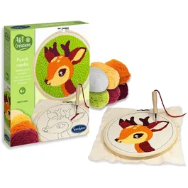 Sentosphere - Broderie à l'aiguille magique Punch Needle - Kit d'initiation avec motif Petit Cerf - Loisir créatif dès 6 ans