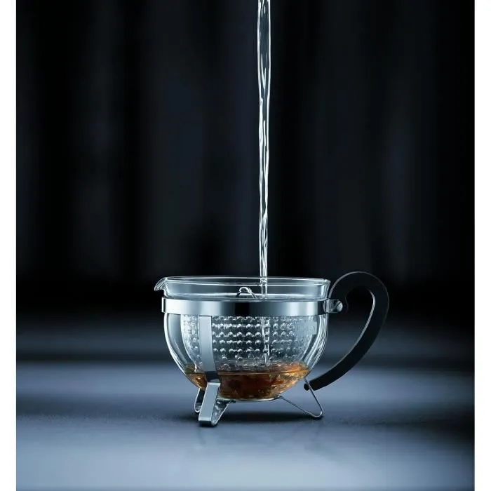 Bodum Théière Chambord en Verre et Acier Inoxydable avec Tamis Plastique - Capacité 1 Litre - Couleur Noire
