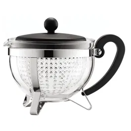 Bodum Théière Chambord en Verre et Acier Inoxydable avec Tamis Plastique - Capacité 1 Litre - Couleur Noire