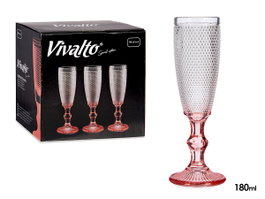 Vivalto Verre à Cava Points Pied Rose 180 ml Transparent et Rose 7x20x7 cm (Set de 36)