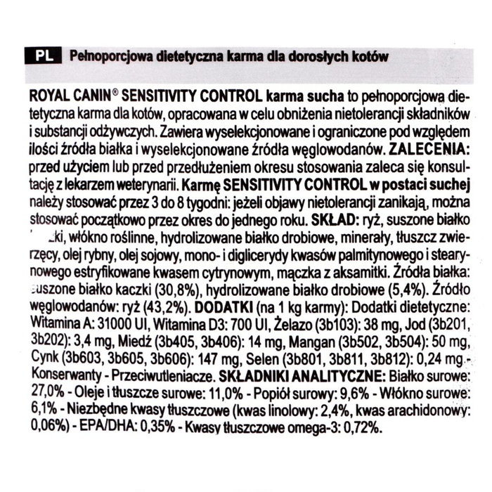 Aliments pour chat Royal Canin Sensitivity Control Poulet Canard Riz 1,5 Kg