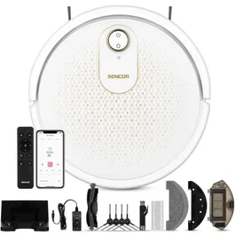 Sencor Aspirateur Robot SRV 4550WH - Aspiration et Lavage, Batterie 2600 mAh 100 min, Commande Appli et Télécommande
