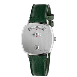 Gucci YA157406 avec bracelet en cuir vert et cadran gris