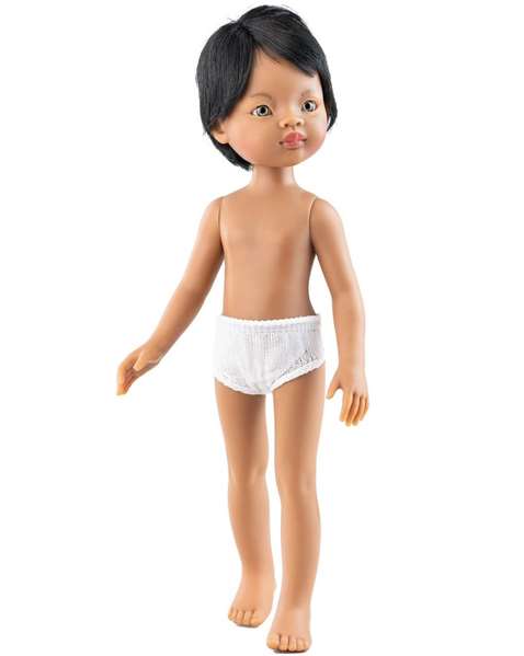 Paola Reina Balbino - Poupée garçon latino espagnole sans vêtements, cheveux courts noirs avec mèche, yeux gris, 32 cm