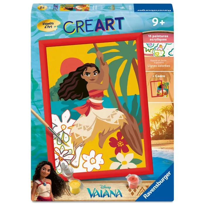 Ravensburger 12023229 - Kit CreArt Kids Peinture par Numéros Vaiana Disney, 18x24 cm, Tableau Pré-peint, avec Cadre - À partir de 7 ans Ravensburger 12023229 - Kit CreArt Kids Peinture par Numéros Vaiana Disney, 18x24 cm, Tableau Pré-peint, avec Cadre - À partir de 7 ans