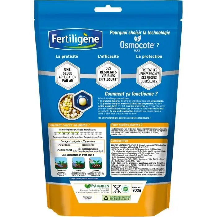 FERTILIGENE Engrais Osmocote Max Longue Durée pour Agrumes et Plantes Méditerranéennes - 700g