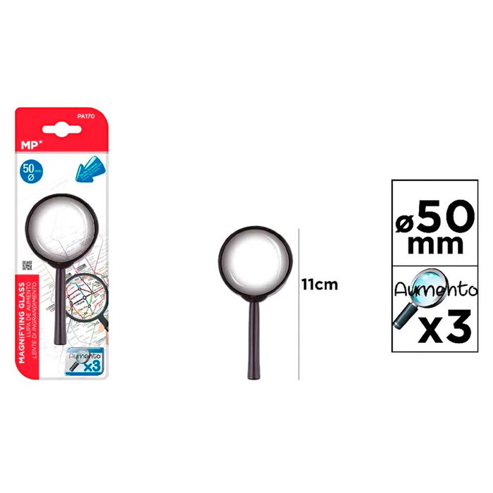 MP Lupa Cristal Optique 3x Grossissement Noir Ø50x110mm Blister MP Lupa Cristal Optique 3x Grossissement Noir Ø50x110mm Blister
