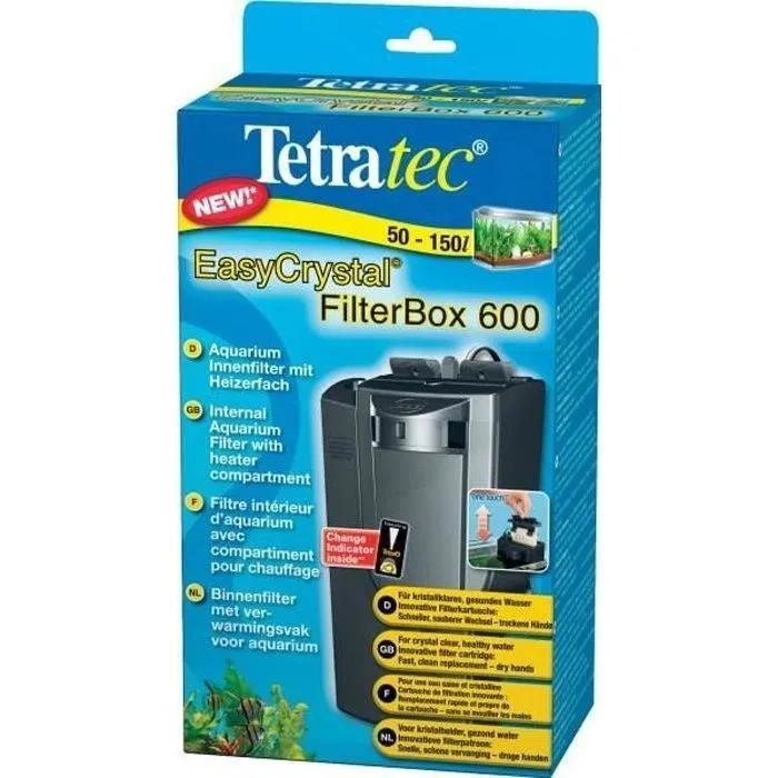 Tetra EasyCrystal Filterbox 600 - Filtre intérieur pour aquarium - 600 l/h - Pour aquariums de 50 à 150 litres - Filtration mécanique, biologique et chimique