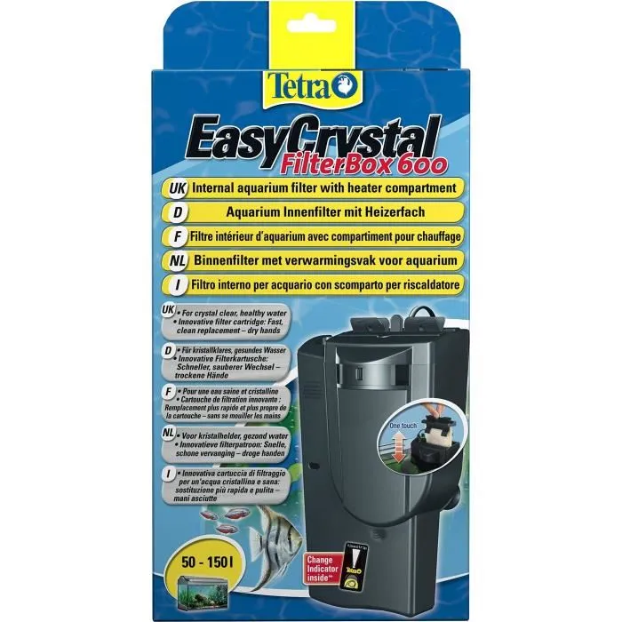 Tetra EasyCrystal Filterbox 600 - Filtre intérieur pour aquarium - 600 l/h - Pour aquariums de 50 à 150 litres - Filtration mécanique, biologique et chimique Tetra EasyCrystal Filterbox 600 - Filtre intérieur pour aquarium - 600 l/h - Pour aquariums de 50 à 150 litres - Filtration mécanique, biologique et chimique