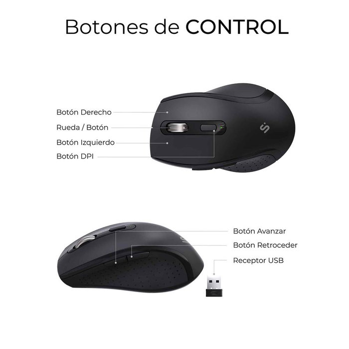 Subblim Combo Dual Office Prowave Black – Clavier et Souris sans Fil Bluetooth + USB, QWERTY Espagnol, Noir