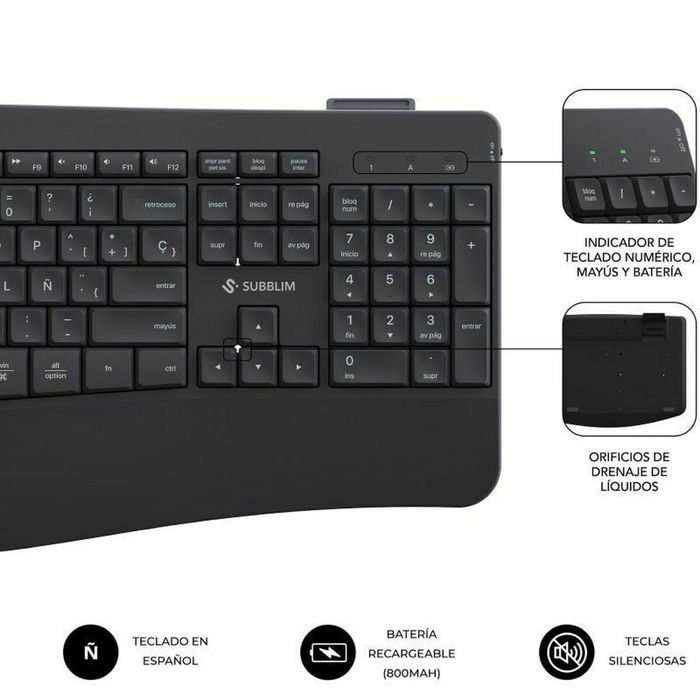 clavier et souris Subblim SUBKBC-DCOPW2 Noir