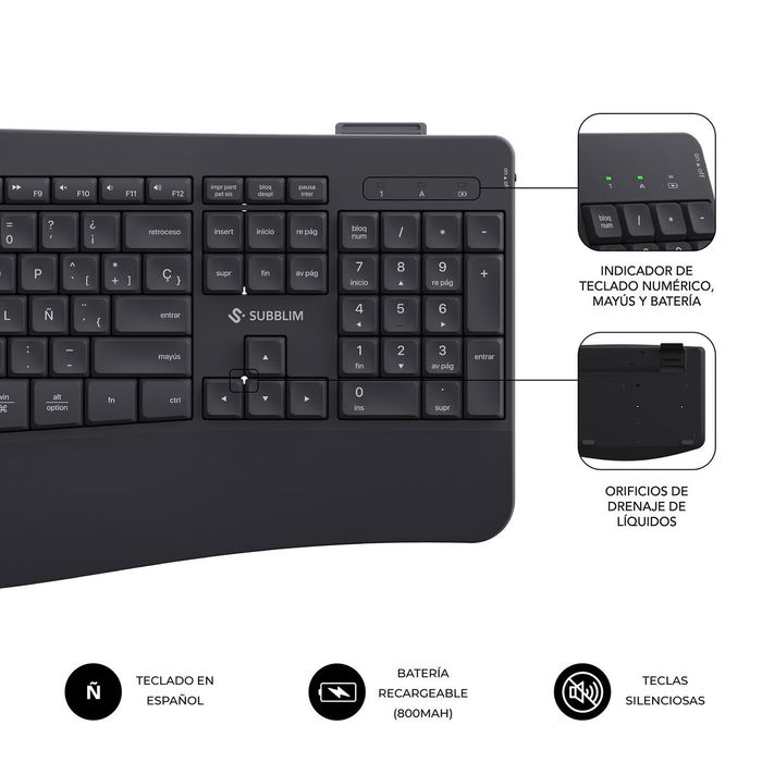 clavier et souris Subblim SUBKBC-DCOPW2 Noir
