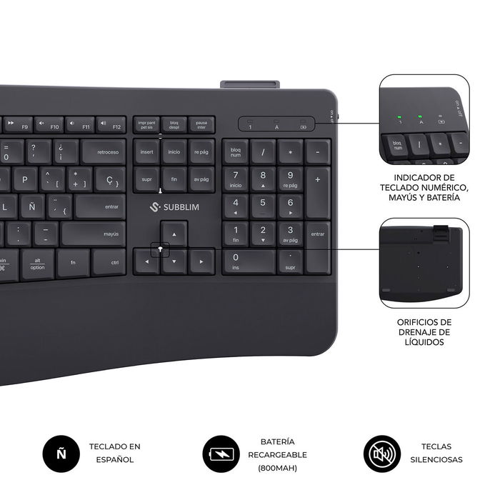 clavier et souris Subblim SUBKBC-DCOPW2 Noir