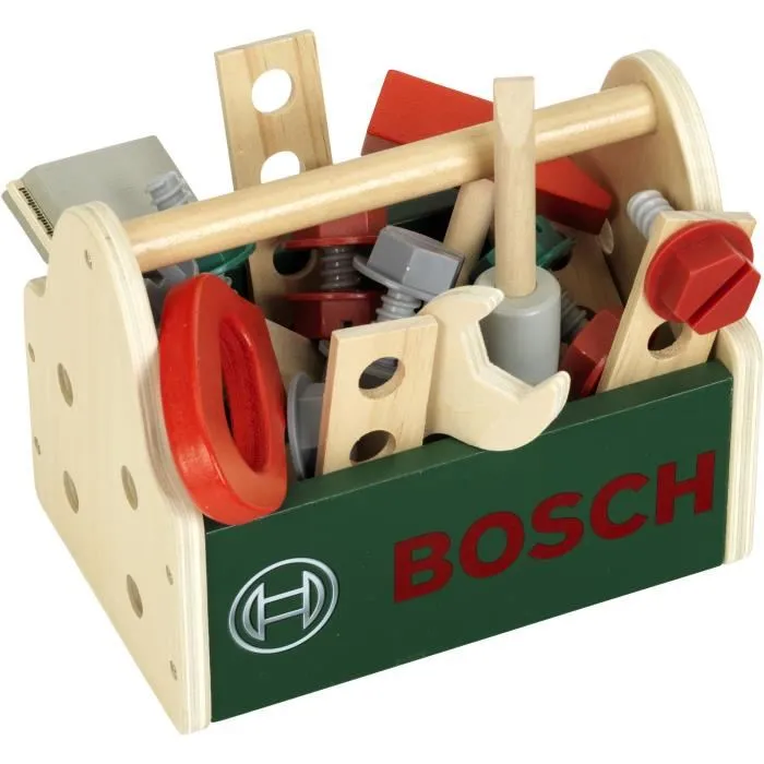 Bosch KLEIN - KLEIN 8161 - Caisse à outils en bois FSC avec 23 accessoires pour enfant à partir de 3 ans - Dimensions 18 x 12 x 14.5 cm