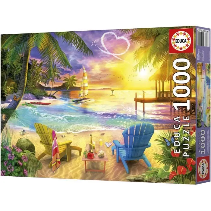 EDUCA Puzzle Plage d'Amour 1000 Pièces 68 x 48 cm pour Adultes Thème Nature